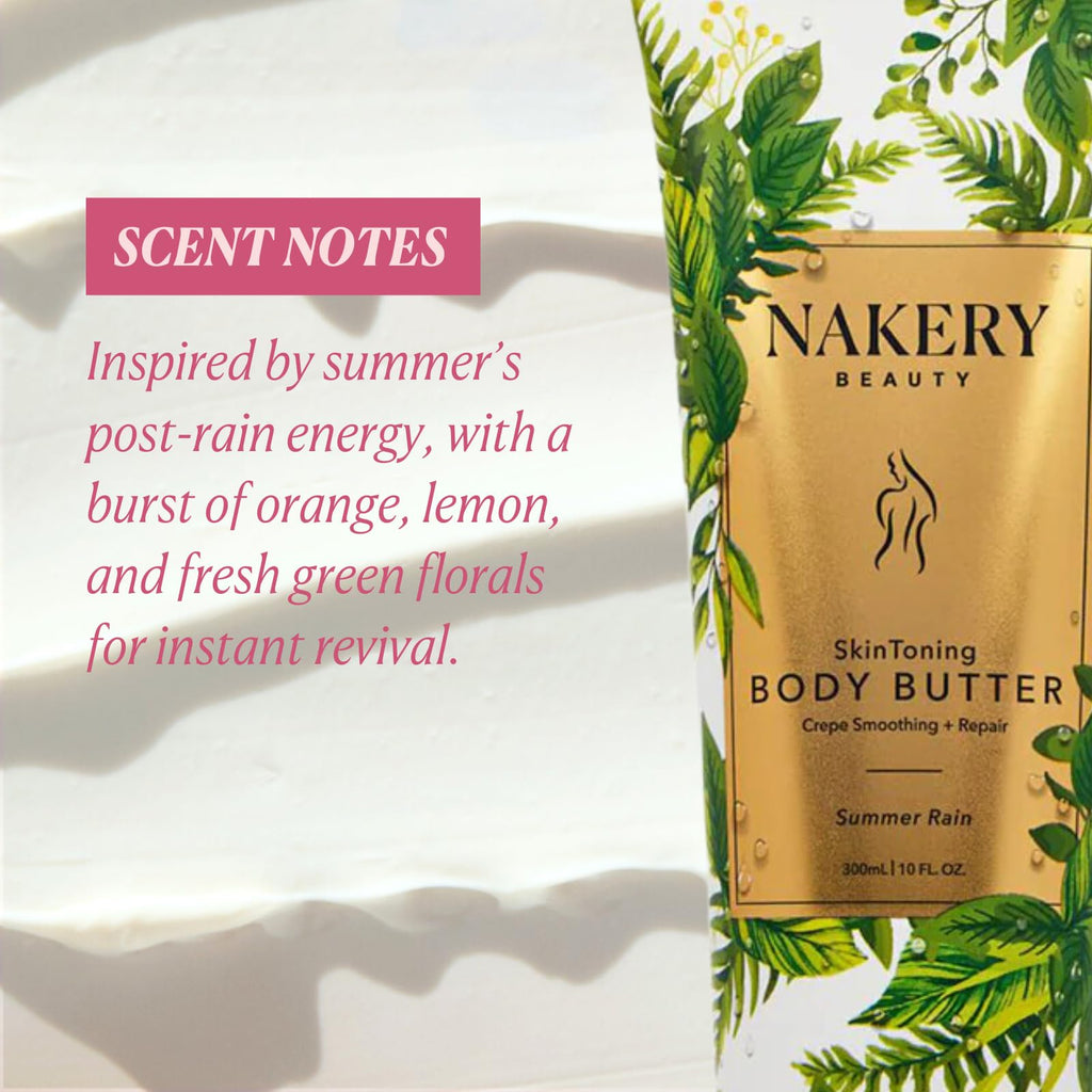 Nakery Skin Toning Body Butter for Women - Firming Body Lotion for Women - Peptide Infused Body Lotion for Crepey & Sagging Skin - Firming Lotion for Neck, Arms & Legs - Summer Rain