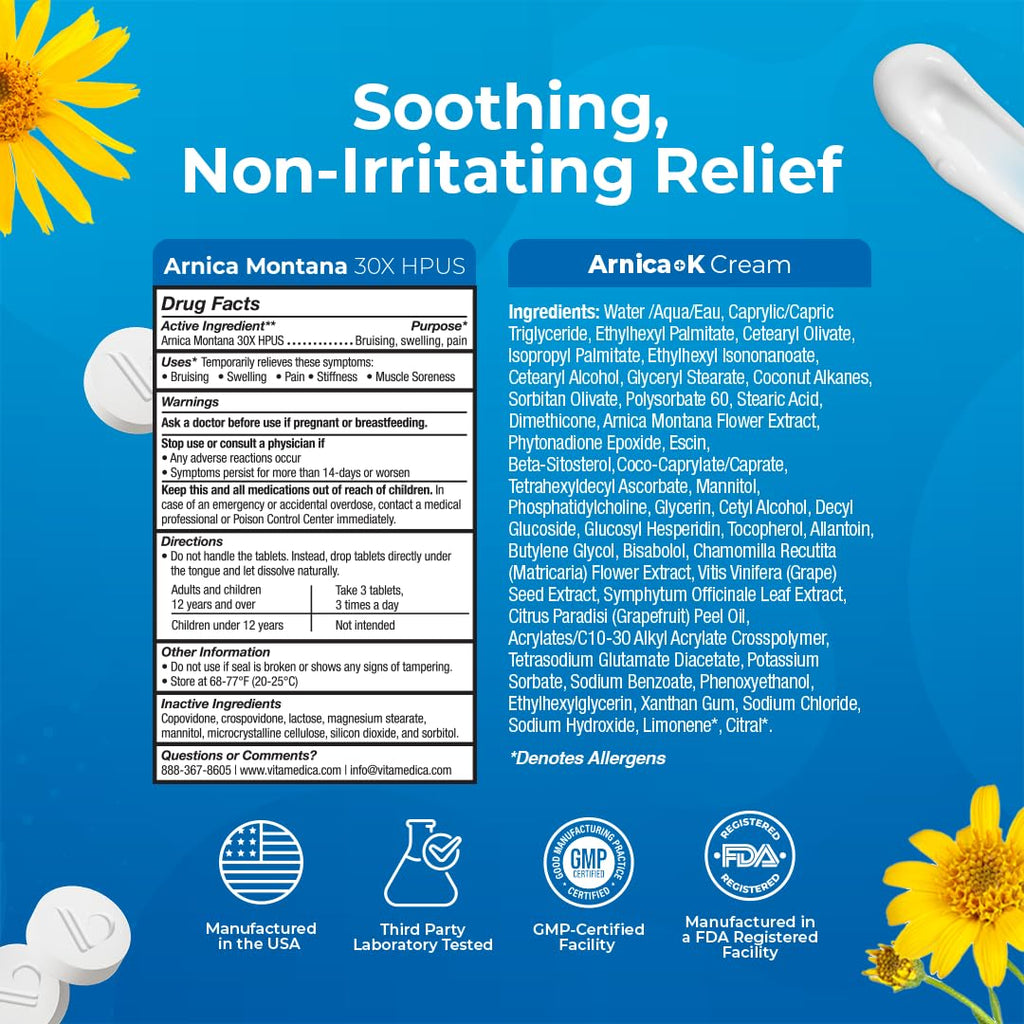 VitaMedica Arnica Montana Tablets & Cream Bundle for Bruising