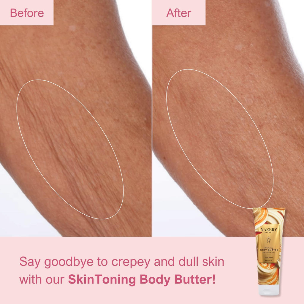 Nakery Skin Toning Body Butter for Women - Firming Body Lotion for Women - Peptide Infused Body Lotion for Crepey & Sagging Skin - Firming Lotion for Neck, Arms & Legs - Dulce Vanilla
