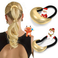 2PCS Gold Hair Ties for Women - Metal Hair Accessories for Thick Hair, Elegant and Durable Geometric Design, Ponytail Cuffs Stretchy Non-Damage