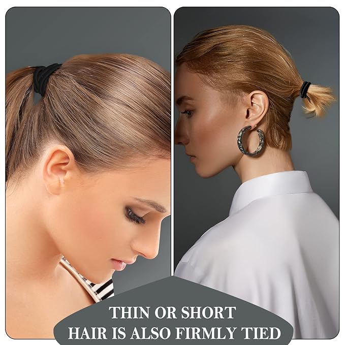 ADRIONE Black Hair Ties for Women, Girls, Kids & Men 280 Bulk Pack, 4MM Ponytail Holders Hair Elastic Bands for Thick, Medium, Thin, Fine, Short Hair Rubber Bands Non Slip & No Damage Hair Accessories