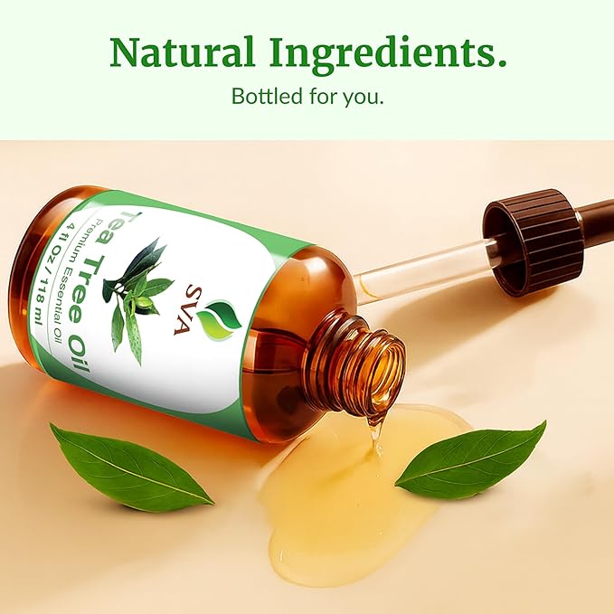 SVA Tea Tree Essential Oil 4 Fl Oz – for Diffuser, Skin & Hair Care – Ideal for Massage & DIY Blends – with Dropper