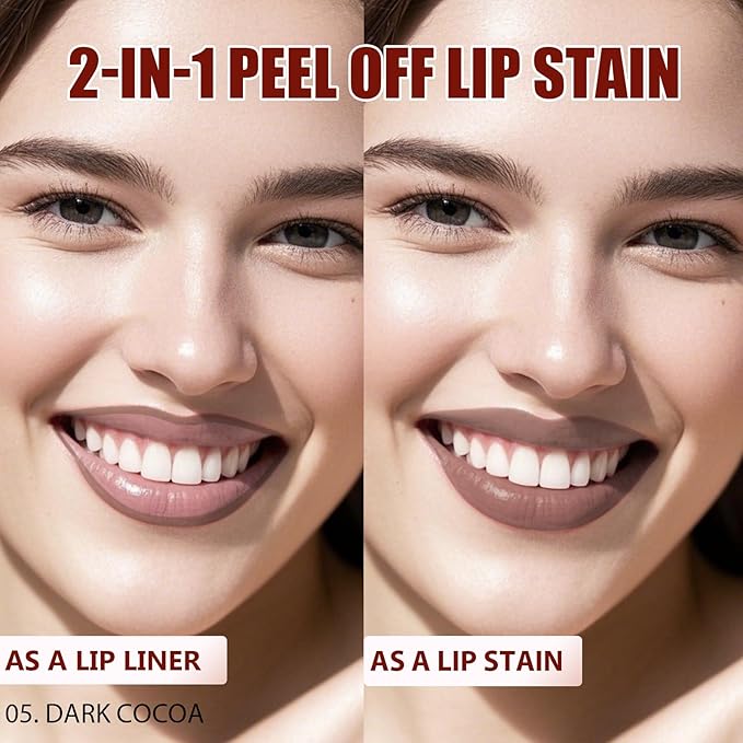 QCMME Lip Liner Stain Peel Off with Tweezer, Long Lasting Matte Lip Tattoo, Highly Pigmented Color Lip Tint Makeup, Waterproof, Transfer-proof Lipstain for Women, for All Skin Types 05