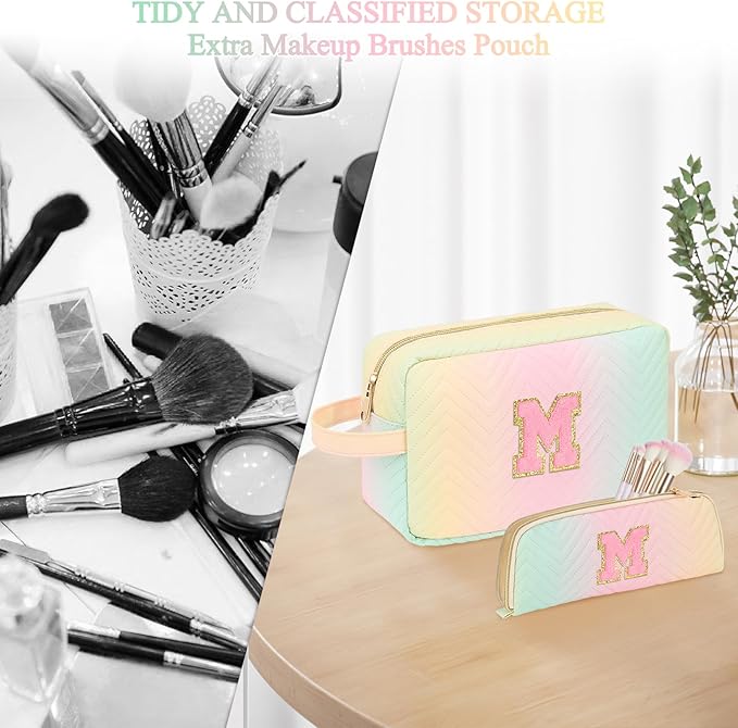 Sernaxi Personalized Initial Makeup Bag Waterproof Leather Cosmetic Bag Travel Toiletry Bag, Valentine’s Day Gift Makeup Organizer Case & Makeup Pouch for Women Teen Girls Mom Girlfriend Wife