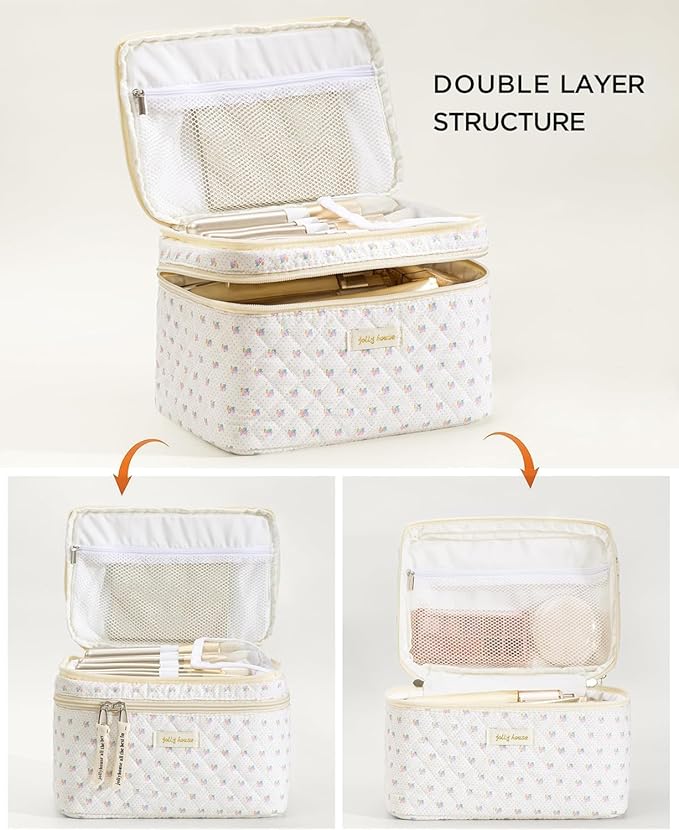 HBselect 2Pcs Travel Makeup Bag Large Quilted Cosmetic Bag Make up Bag