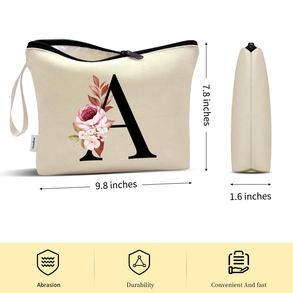 Vavabox A-Z Personalized Makeup Bag, Birthday Gifts for Women Mom, Gifts for Best Friend, Bride Bridesmaid Cosmetic bag (I, Cream Yellow)