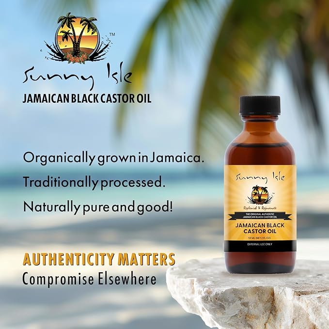 Sunny Isle Jamaican Black Castor Oil 2oz, Original Authentic Moisturizing JBCO for Hair Growth, Scalp Care, Edges, Eyebrows & Eyelashes, Conditioning for Dry Skin, Unscented