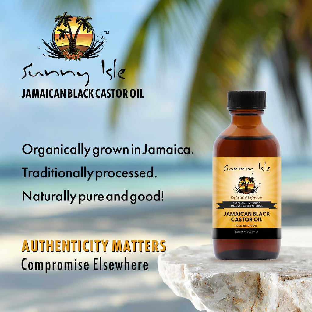 Sunny Isle Jamaican Black Castor Oil 2oz, Original Authentic Moisturizing JBCO for Hair Growth, Scalp Care, Edges, Eyebrows & Eyelashes, Conditioning for Dry Skin, Unscented
