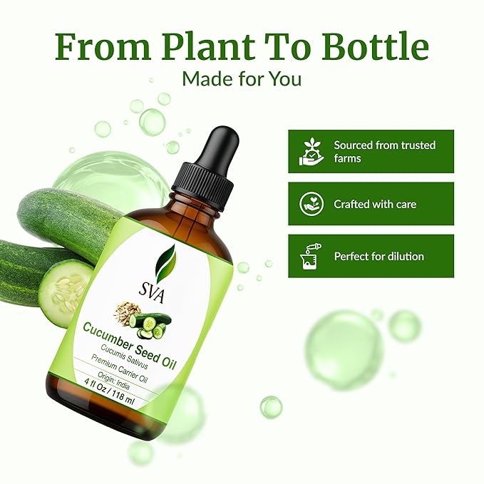 SVA Cucumber Seed Carrier Oil, Glass Bottle with Dropper, 4 Fl Oz (118 ml)