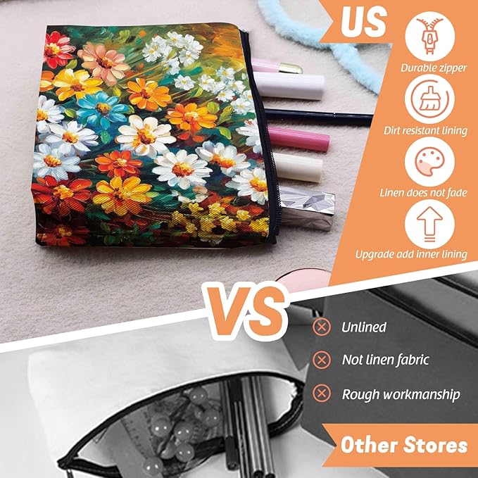 Scribesense Cosmetic Bags Travel Makeup Toilet Case Waterproof Pouch for Women Girls 6.7X9.45inches - The Allure of Multicolored Wildflowers in Art