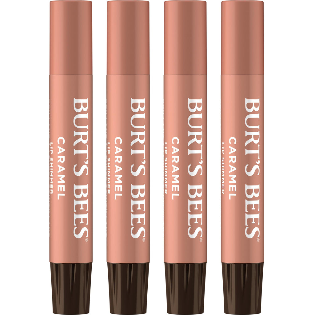 Burt's Bees Shimmer Lip Tint Set, Tinted Lip Balm Stick, Moisturizing for All Day Hydration with Natural Origin Glowy Pigmented Finish & Buildable Color, Caramel (4-Pack)