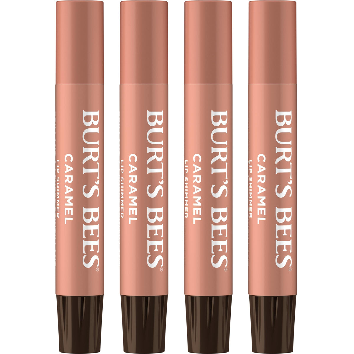 Burt's Bees Shimmer Lip Tint Set, Tinted Lip Balm Stick, Moisturizing for All Day Hydration with Natural Origin Glowy Pigmented Finish & Buildable Color, Caramel (4-Pack)