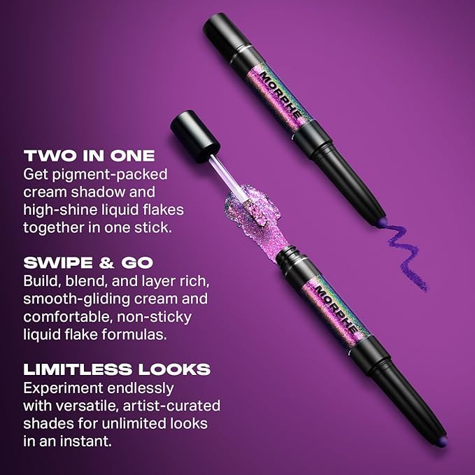 Morphe Mixed Signals Dual-Ended Eyeshadow Stick - Cream Eyeshadow Pigment & Chrome Liquid Flakes for Bold, Layered Eye Makeup Looks - Forever/Fling (0.96 oz)
