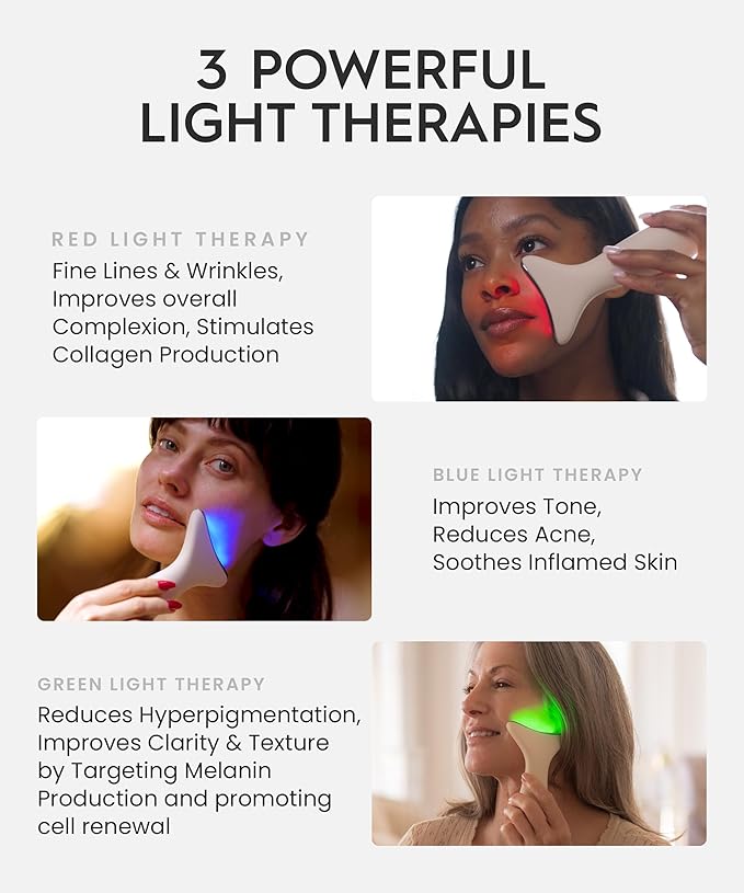 REVO Genie Facial Massager for Face and Neck, LED Beauty Device with Heat and Vibration, Depuffing Sculpting Tool with Red Blue Green Light Modes for Skincare Routine