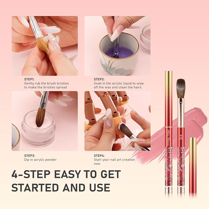 Acrylic Nail Brush Size 08, 100% Real Kolinsky Nail Brush for Acrylic Powder Application, Handmade Women Manicure Nail Extension Tool for Professional DIY Home Salon and Beginner