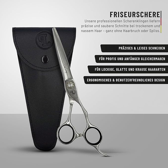 PIUS LANG Professional Hair Cutting Scissors 6.5" Since 1852 – Premium Shears for Beauty Students, Beginner Stylists & Premium Home Use, Convex Blades, Ball-Bearing Tension System + Pouch