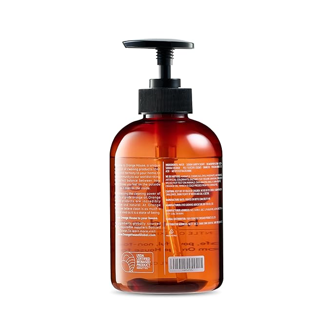 ORANGE HOUSE Natural Liquid Hand Soap, Cold-Pressed Orange Oil, 6 Pack