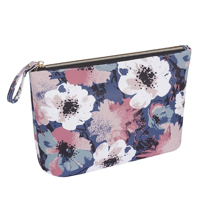 HAWEE Flower Makeup Bag for Travel Cosmetic Storage Pouch Waterproof Polyester Metal Zipper, Retro Camellia