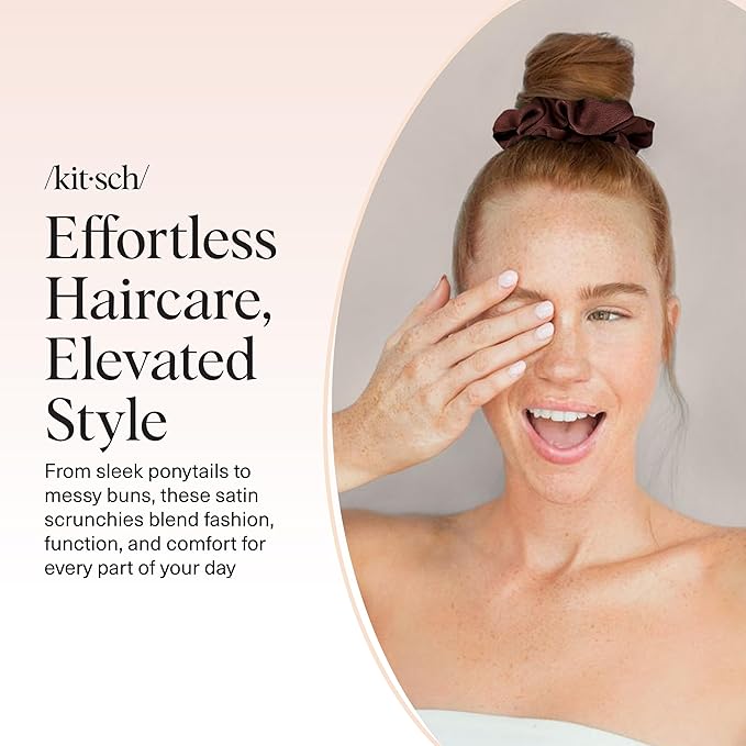 Kitsch Satin Scrunchies for Women - Cameo, 5pcs