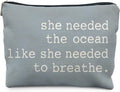 RYYCDOI Blue Beach Makeup Bag, Ocean Lover Gifts Cosmetic Bags for Women, Gifts for Beach Lovers, She Needed the Ocean Like She Needed to Breath Zipper Makeup Pouch
