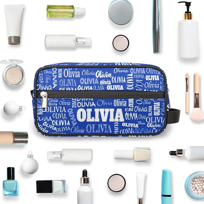KFNHN Personalized Name Makeup Bag, Custom Women Cosmetic Bag Royal Blue
