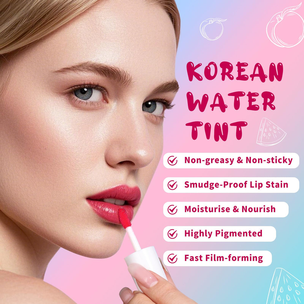 bayfree Lip Tint Stain, Long Lasting Korean Lip Stain Set, Non-sticky Waterproof Lightweight Lip and Cheek Tint, Moisturizing High Pigment Water Tint, Matte Finish Lip Tint