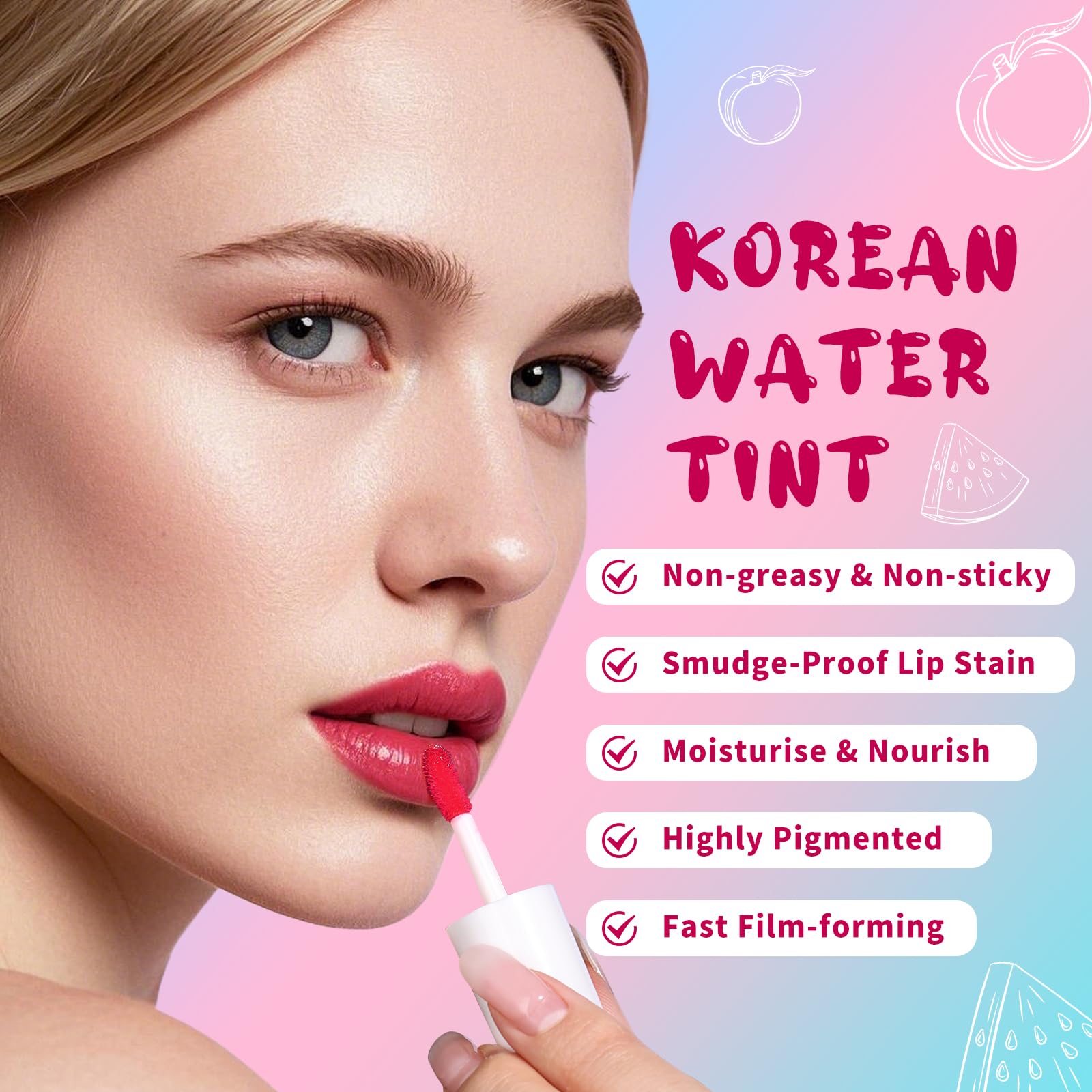 bayfree Lip Tint Stain, Long Lasting Korean Lip Stain Set, Non-sticky Waterproof Lightweight Lip and Cheek Tint, Moisturizing High Pigment Water Tint, Matte Finish Lip Tint