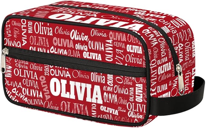 KFNHN Personalized Names Red Travel Cosmetic Organizer Case Portable Bag