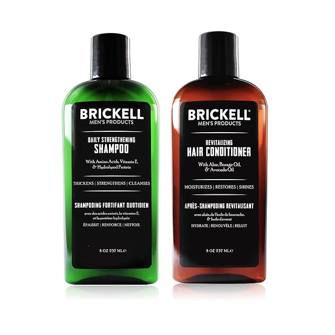 Brickell Men's Daily Revitalizing Hair Care Routine, Shampoo and Conditioner Set For Men, With Pro-Vitamin B5, Aloe, and Tea Tree Oil, Strength and Volume Enhancing Conditioner, Gift Set