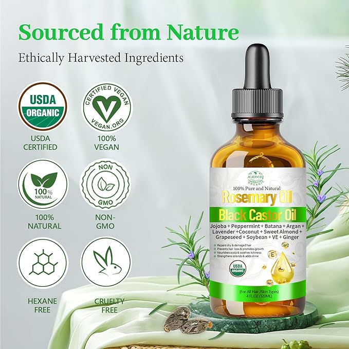 MMPANG Organic Rosemary Oil with Castor, USDA Cold Pressed Hair & Scalp Oil