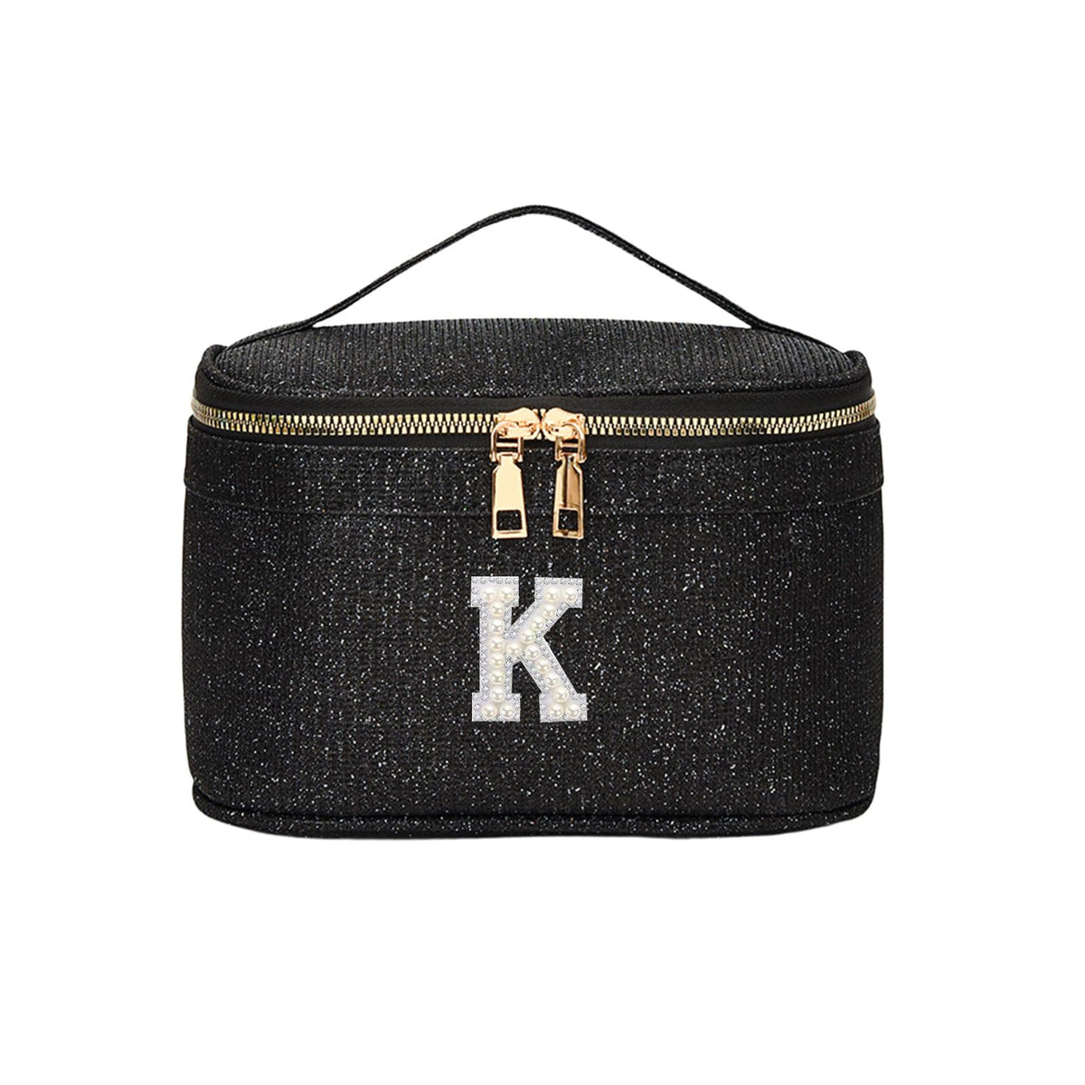 EURYNOME Makeup Bag with Custom Letter K, Water-Resistant Travel Organizer Pouch, (8.3x5.1x5.1 Inch) Cosmetic Case for Women