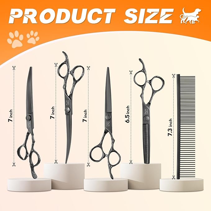 JASON Dog Grooming Scissors Set - Professional 6 in 1 Pet Shears Kit