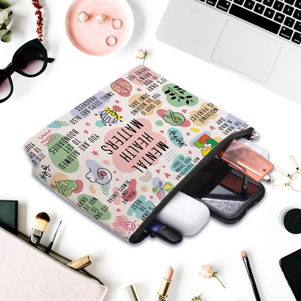 CEASQVAA Mental Health Gifts Makeup Bag - Awareness Gift, Daily Affirmation, Positive Quotes Cosmetic Bag for Women