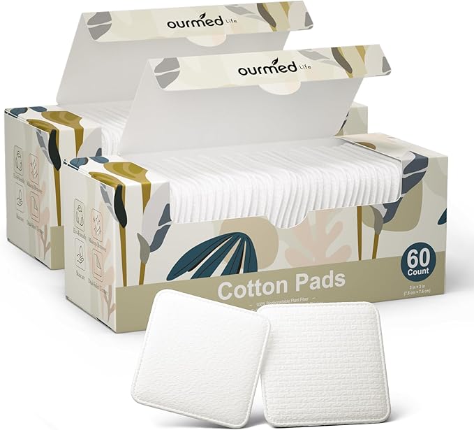 Ourmed Life Large Cotton Pads for Face, 3 x 3 Makeup Remover Pads, 120 ct