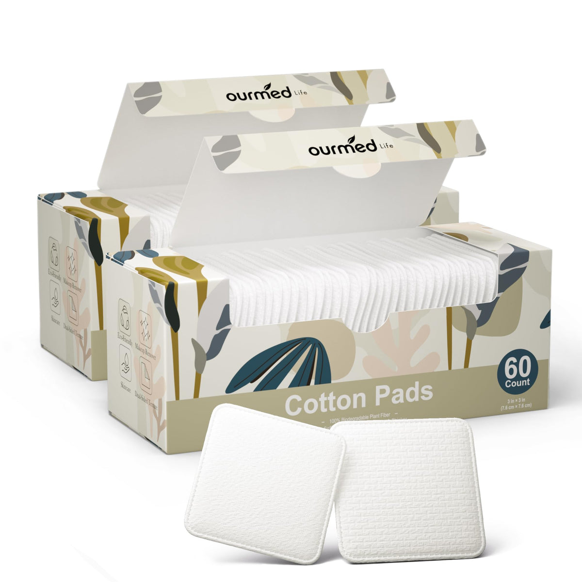Ourmed Life Large Cotton Pads for Face, 3 x 3 Makeup Remover Pads, 120 ct