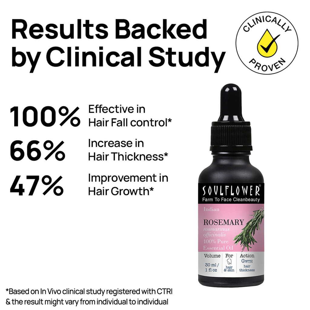 Soulflower 100% Pure Rosemary Oil for Hair Growth, Hair Fall Control, Strengthening, Volumising Hair Oil for All Types | Organic Certified (1 fl oz)
