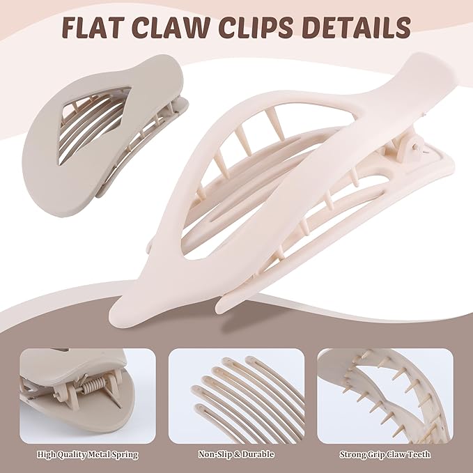 Lourny 6PCS Flat Claw Clips for Women French Flat Hair Clips for Thin Hair