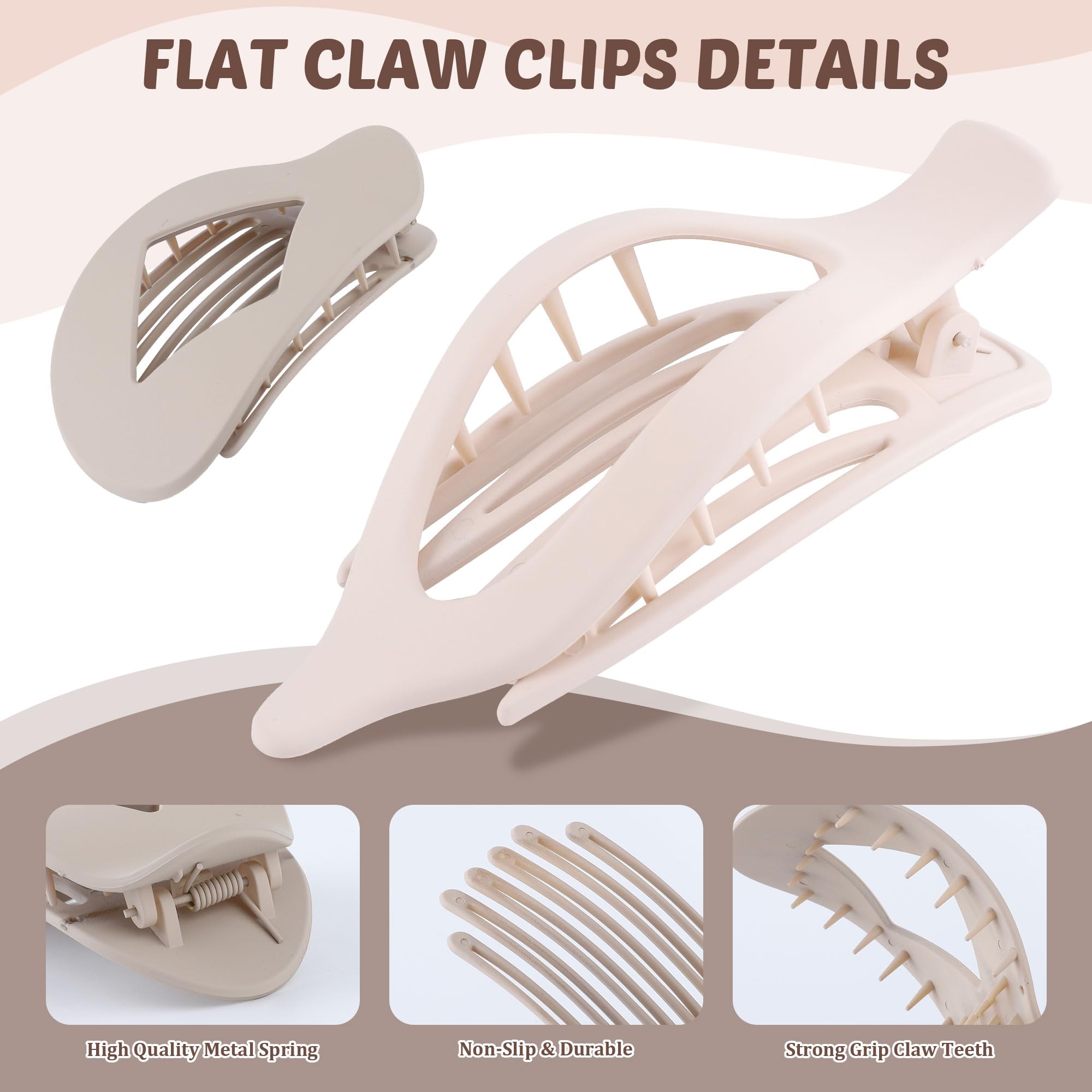 Lourny 6PCS Flat Claw Clips for Women French Flat Hair Clips for Thin Hair