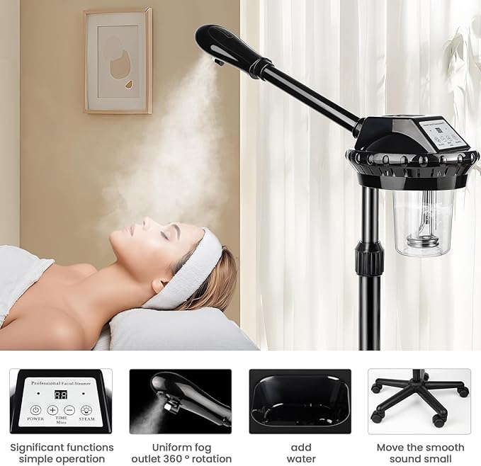 Chetunju Professional Face Steamer, Adjustable Height and Angle, Facial Steamer Clean Skin Firming Pores and Moisturizing Suitable for a Beauty, Spa, at Home
