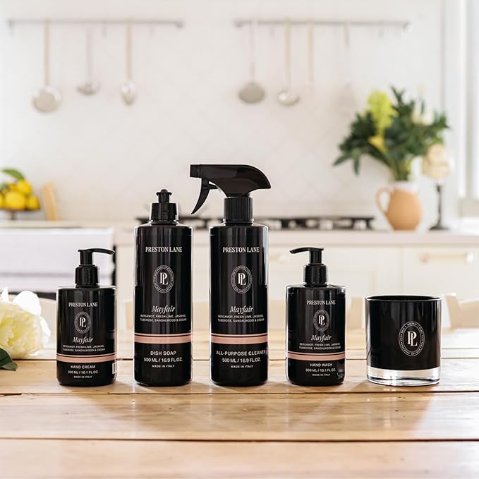 Preston Lane Hand Soap, Dish Soap, Candle & Cleaner Spray Set, Mayfair