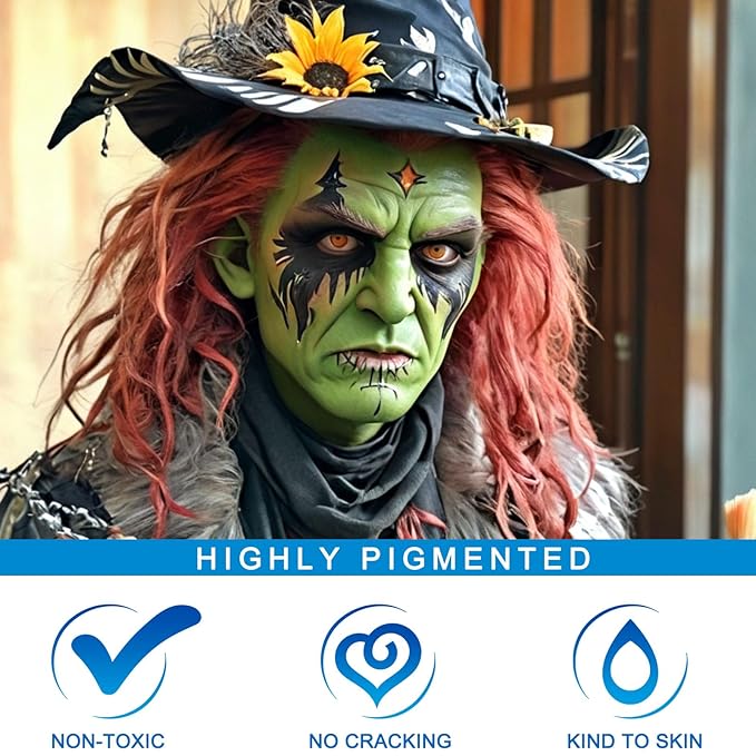 MEICOLY Lime Green Face Body Paint Stick,St Patricks Day Accessories Face Paint,Elphaba Green Face Paint,Body Paint for Halloween SFX Cosplay Witch Makeup,Hunting Camo Paint