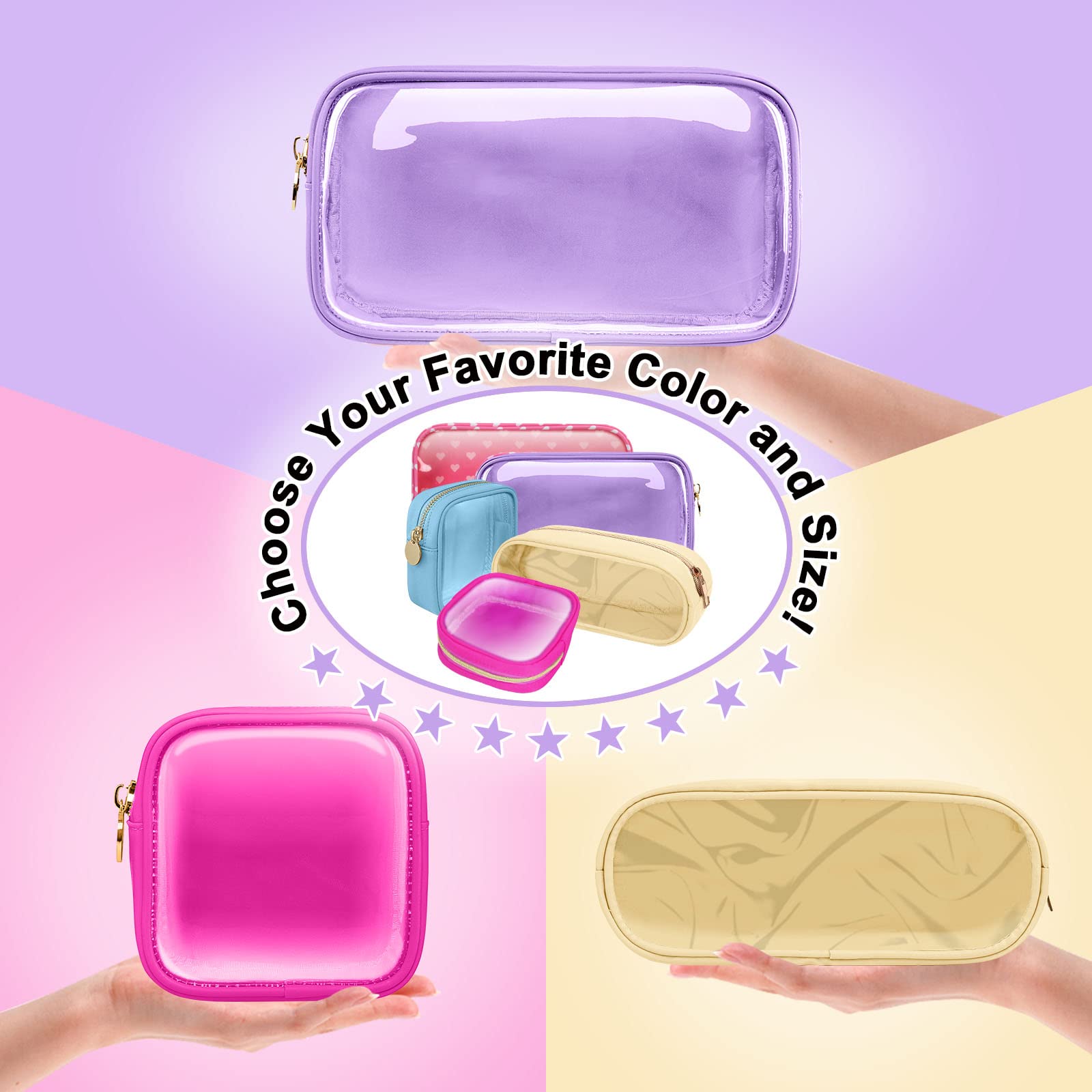 Mini Clear Travel Makeup Organizer Bag for Purse, Small Cute Makeup Bag Preppy Cosmetic Zipper Pouch Purse, Transparent PVC & Nylon Travel Coin Pouch Sanitary Napkin Storage Bag for Women Girl(Purple)