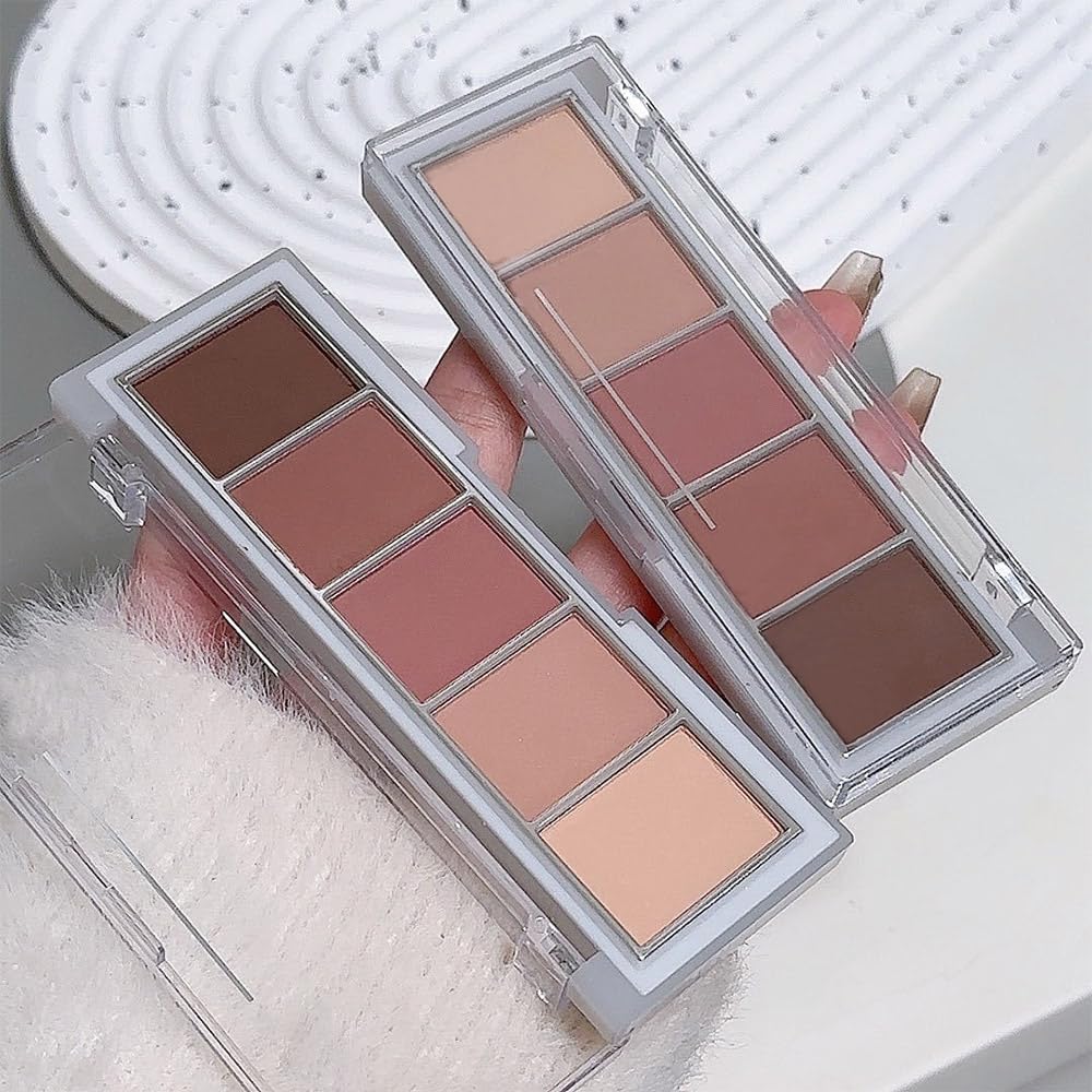 JUAAZIN 5 Colors Matte Eyeshadow Makeup Palette, 5 Natural Neutral Nude Brown Faded Rose Colors Eyeshadow, Looks for Brown Eyes Women Finish Long Wearing Waterproof Professional Eye Makeup 04#