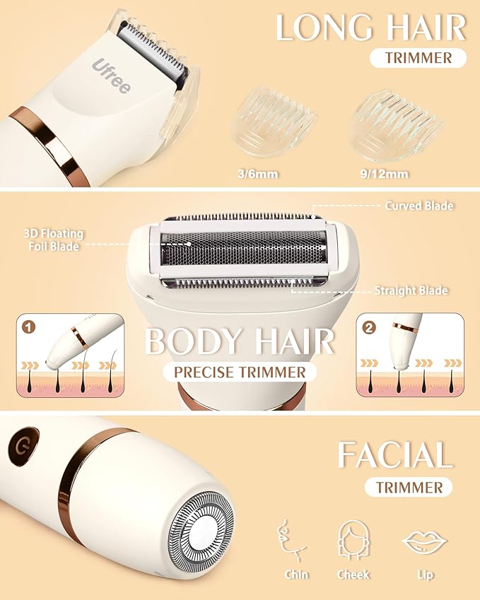 Ufree 3-in-1 Bikini Trimmer Electric Razors for Women, Body Hair Trimmer