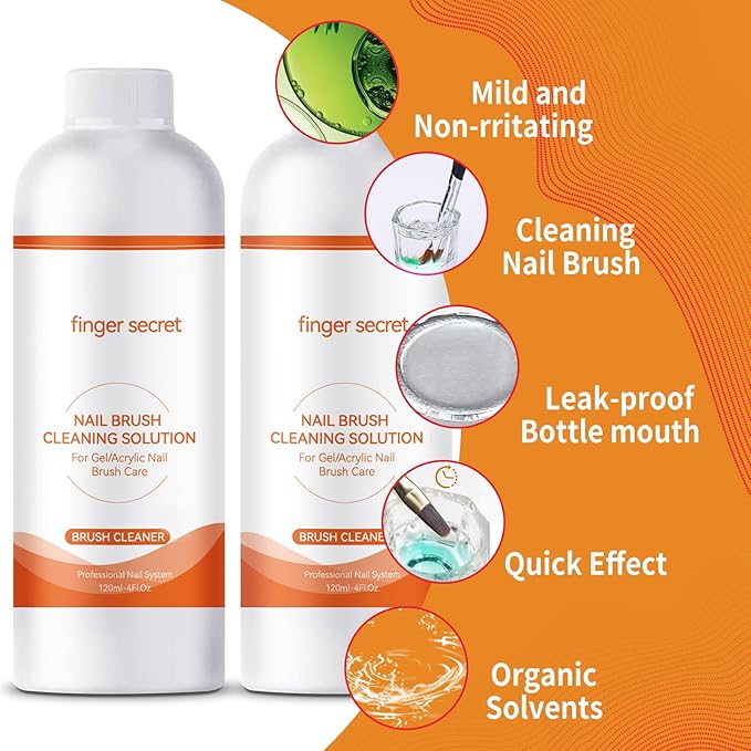 BEVINAS Nail Brush Cleaner 2 packs for Gel Polish Nail Brush Cleaner Liquid for Acrylic with Glass Cup Nail Cleaning pads for DIY Salon at Home 4 Fl.Oz