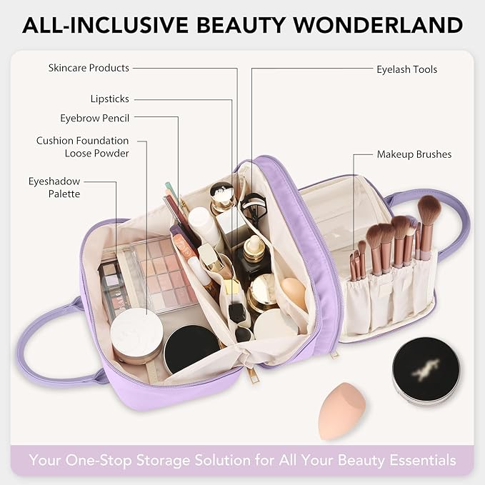 HauteHues Travel Makeup Bag for Women Stand Up Cosmetic Case Toiletry Bag
