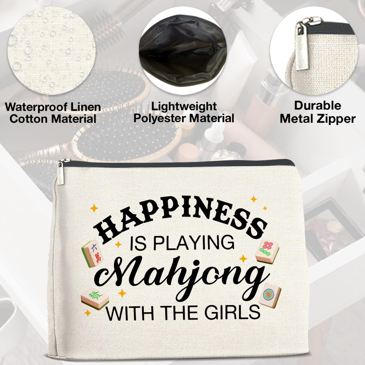 UPNEGE Mahjong Gifts Makeup Bag Accessories for Women Lovers Players