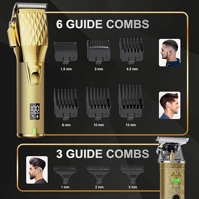 SKERTS Professional Cordless Hair Clippers and T-Blade Beard Hair Trimmer Sets for Men, Barber Clippers with Travel Case, Rechargeable Home Haircut Beauty Kit for Men