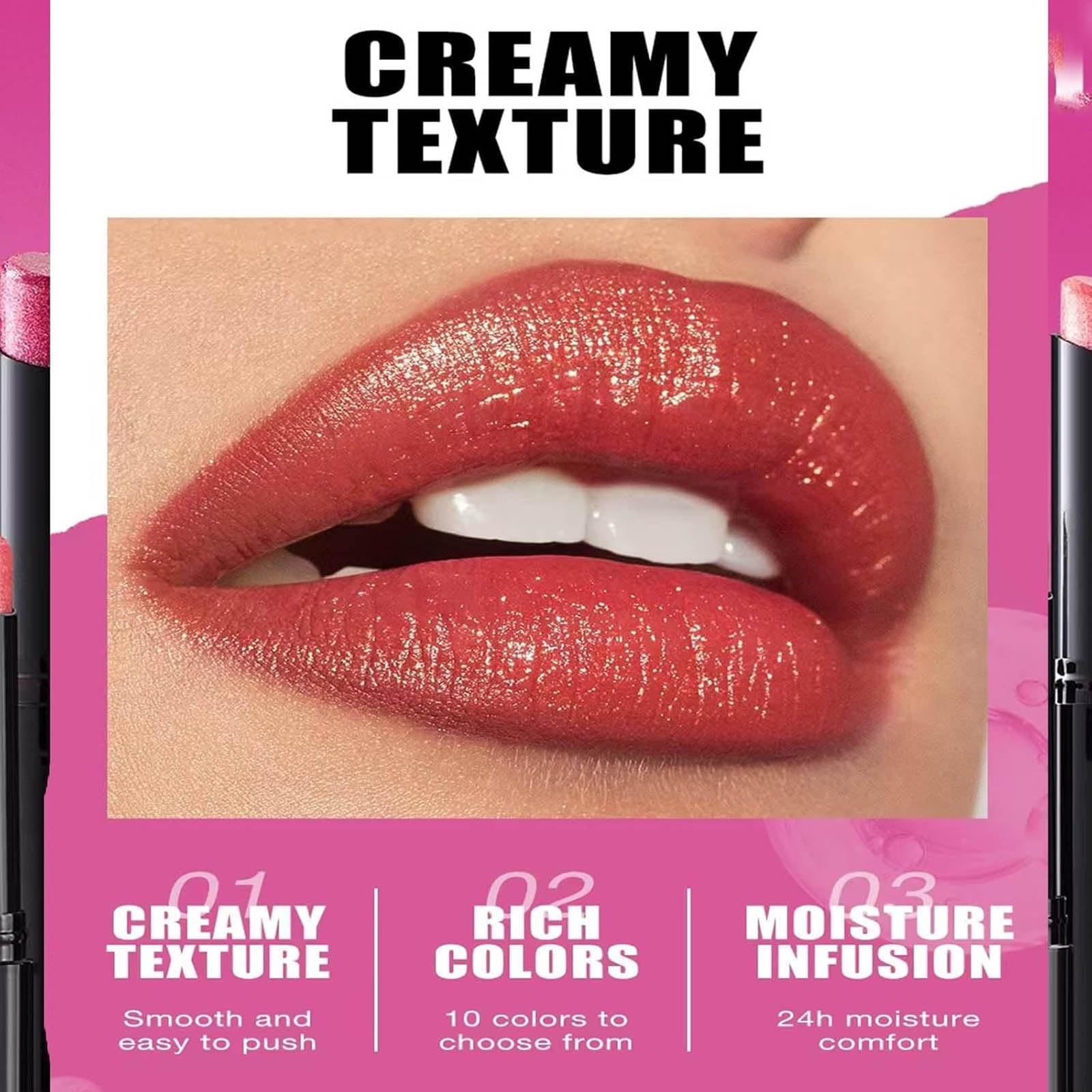 Metiplou Youthful Red Lipstick For Women Matte Nude Glitter Highly Pigmented Moisturizing Lip stick Hypoallergenic Waterproof Long Lasting Lipsticks Quick Makeup Lightweight Portable # 04
