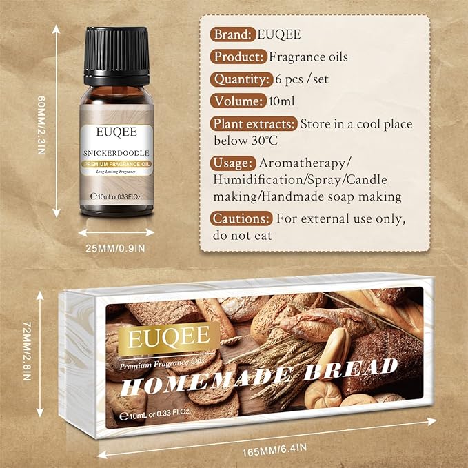 EUQEE 6PCS Premium Fragrance Oils for Homemade Bread for Candle Making